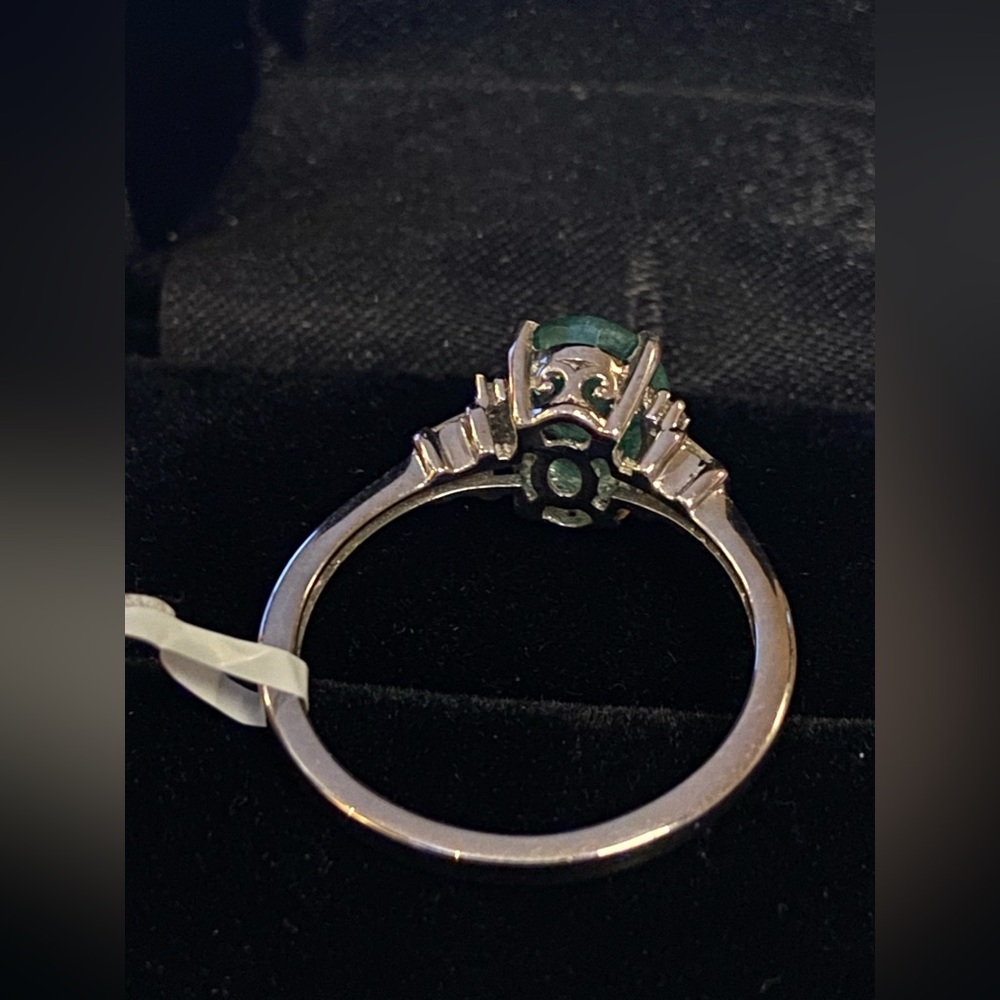 Ethiopian Emerald & Diamond, Platinum over Sterling Silver Ring Size 8 - Picture 11 of 15